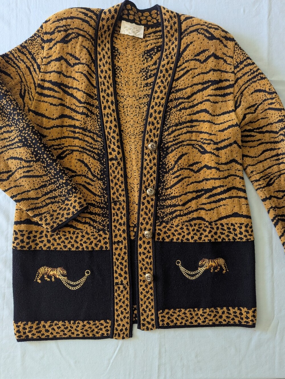 Vintage 90s Tiger Print Long Cardigan With Embroidered Tigers